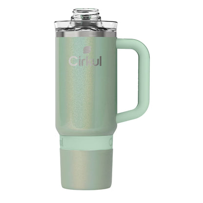 Cirkul 30oz Travel StrawSip Double-Wall Insulated Stainless Steel Tumbler with Handle, Azure Shimmer (Light Teal Sparkle)