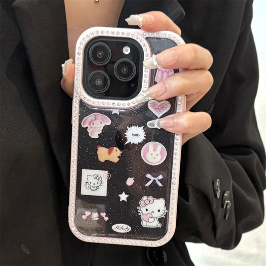 Glitter Bling Diamond Frame Cute Cartoon Pattern Hello Kitty Phone Case