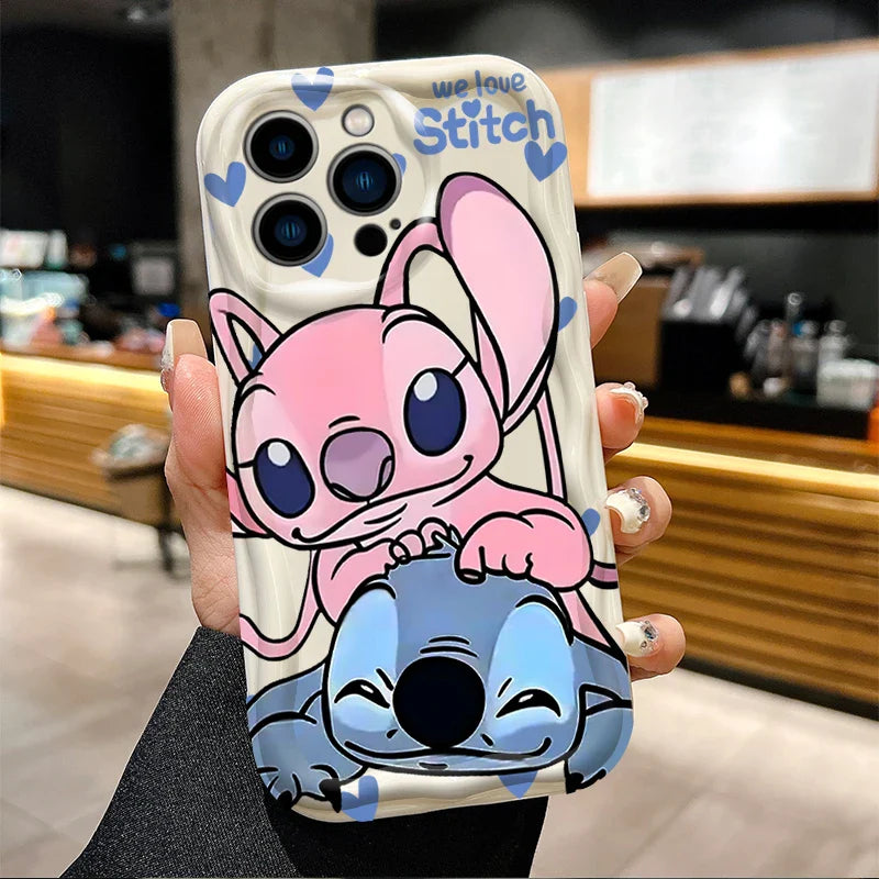 Disney Stitch And Angel White Wave Phone Case For iPhone