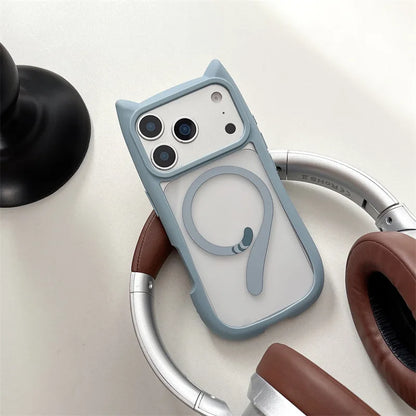 Cute Cartoon Solid Color Cat Tail Clear Magnetic Phone Case For iPhone