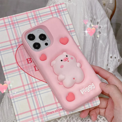 Cartoon Pink Pig 3D Purple Rabbit Silicone Soft Phone Case