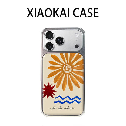 Simple Design Sun Print Silver Frame Phone Case For iPhone