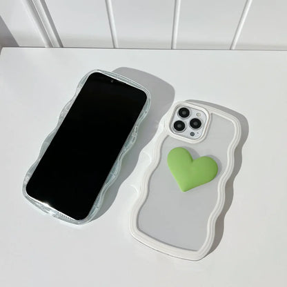 Fashion Transparent Curly Wave 3D Love Heart Phone Case For iPhone