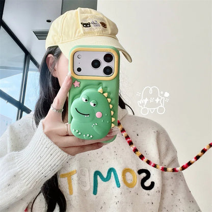 3D Cartoon Dinosaur Telescopic Bracket Soft Silicone Phone Case For iPhone