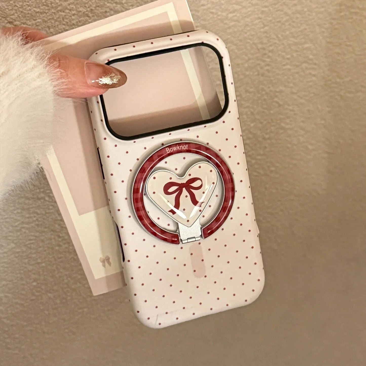 Korean Full Screen Polka Dot Fold Love Heart Magnetic Holder Phone Case For iPhone