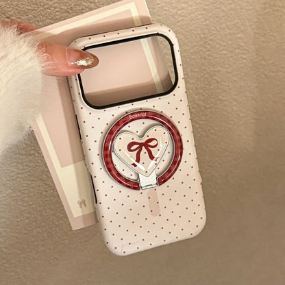 Korean Full Screen Polka Dot Fold Love Heart Magnetic Holder Phone Case For iPhone