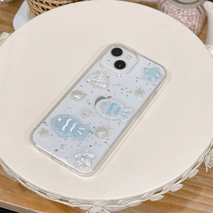 Glitter 3D Fish Crystal Silver Foil Epoxy Phone Case