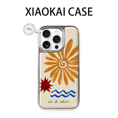 Simple Design Sun Print Silver Frame Phone Case For iPhone