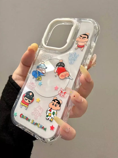 Cute Anime Funny snot Boochan Crayon Shin-chan Magnetic Holder Magsafe Wireless Charge Case For iPhone