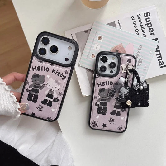 Cute Cartoon Hot Girl with Long Legs Hello Kitty Leather Phone Case For iPhone