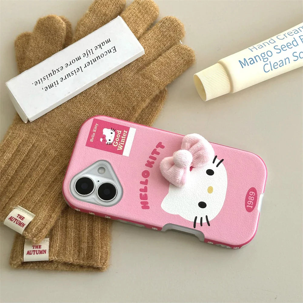 Luxury Cute Pink Bow Hello Kitty Leather Phone Case