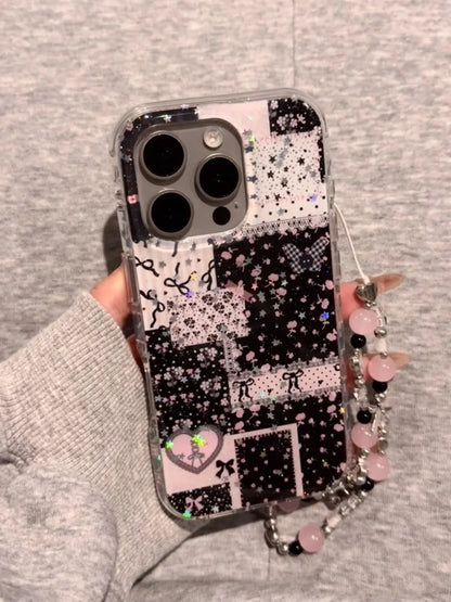 Sparkling Pink Star Splicing Floral Wristband Suitable For iPhone