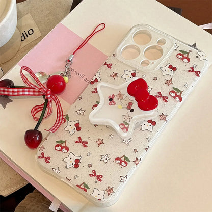 Korean Glitter Cute Cartoon Hello Kitty Quicksand Grip Tok Holder Phone Case For iPhone