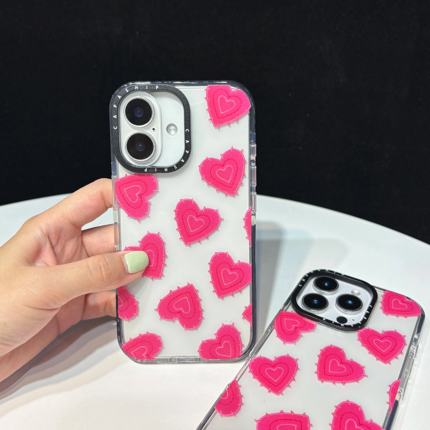 Rose Red Thorny Heart Pattern Transparent Phone Case For iPhone