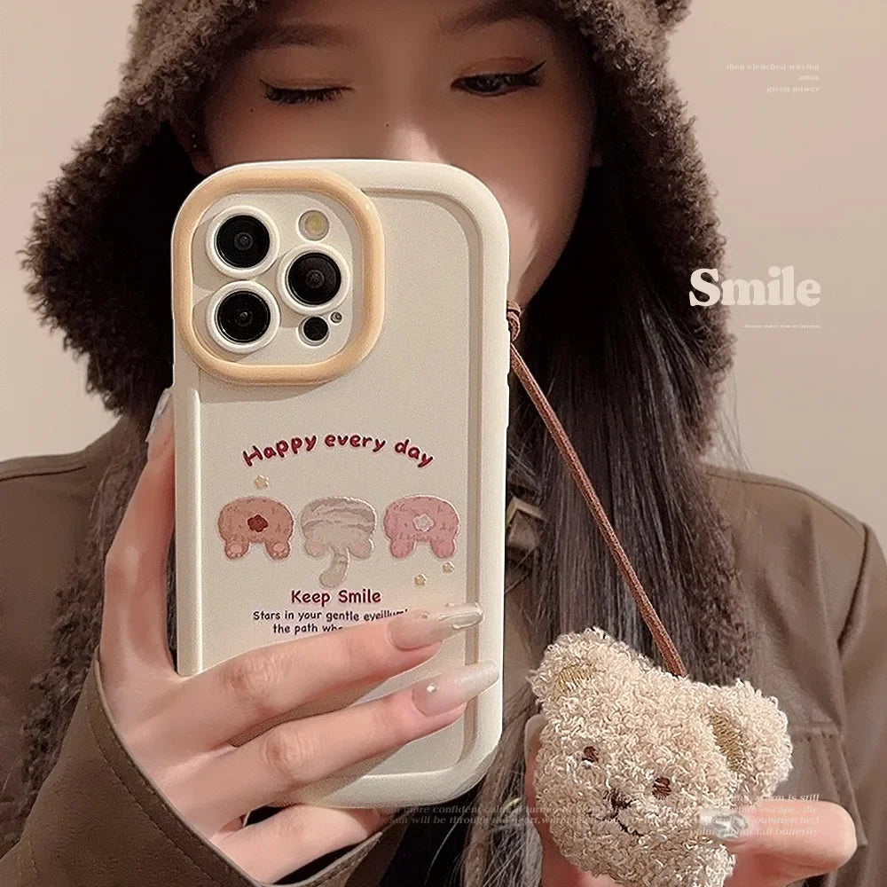 Cute Cartoon Phone Case With Bear Pendant For iPhone