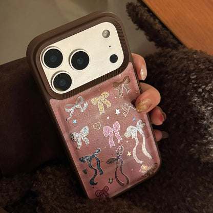 Korean Brown Colorful Bownot Pattern Phone Case For iPhone