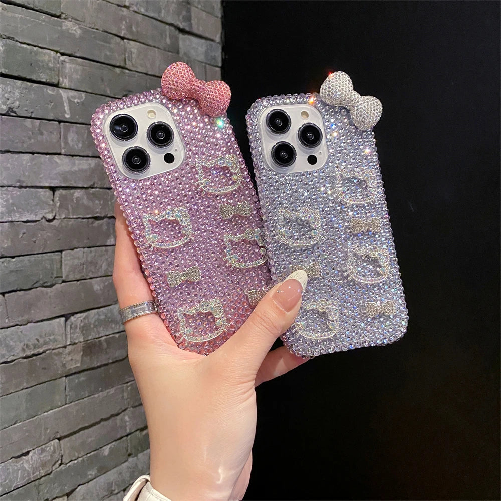 Full Diamond Glitter Hello Kitty Face Pink Bow Phone Case