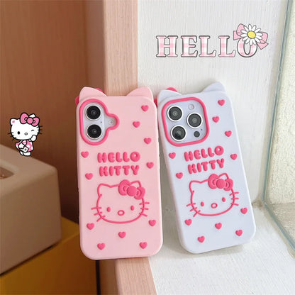 Cute Cartoon Bowknot Hello Kitty Love Heart Soft Silicone Phone Case For iPhone