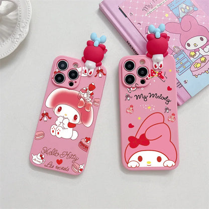 3D Cute Cartoon Melody Phone Case With Bracket Lanyard For iPhone