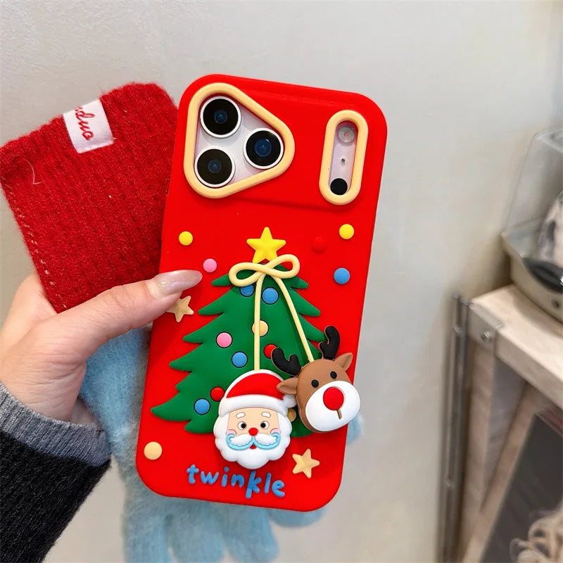 Cartoon Santa Claus Elk Bow Pendant Christmas Tree Silicone Soft Phone Case For iPhone
