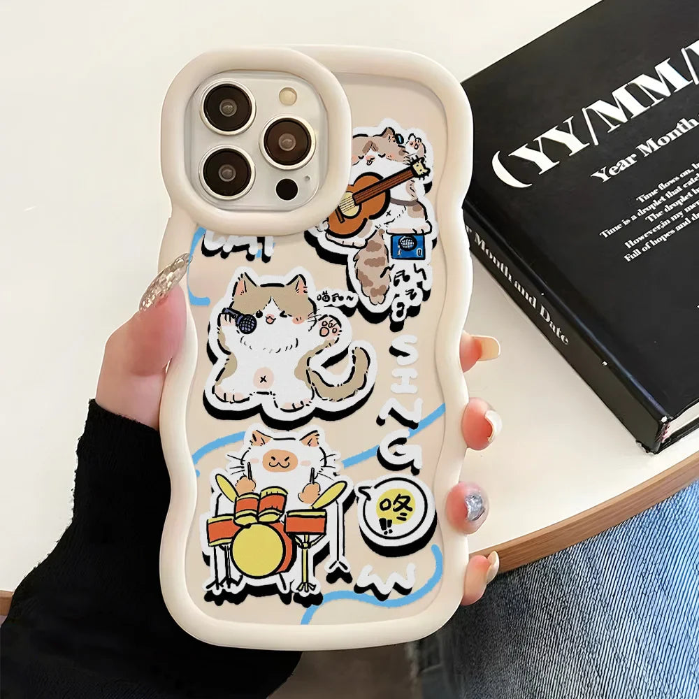 Soft Flower Cute Cat Shockproof Curly Wave Cover Phone Case