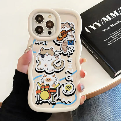 Soft Flower Cute Cat Shockproof Curly Wave Cover Phone Case