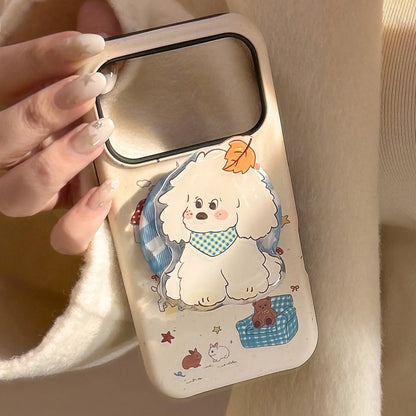 Korean Cartoon Maple Leafs Puppy Magnetic Bracket Phone Case For iPhone