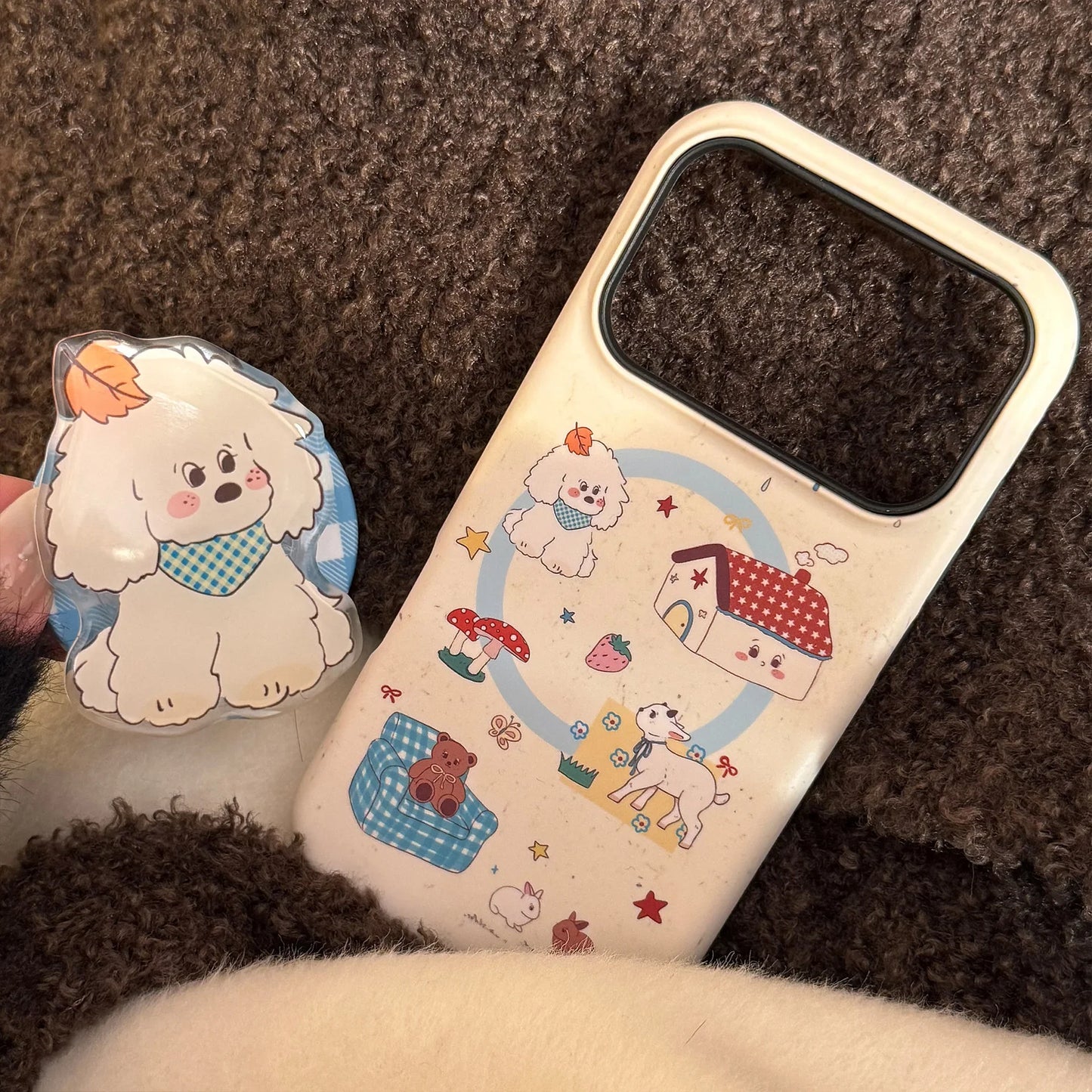 Korean Cartoon Maple Leafs Puppy Magnetic Bracket Phone Case For iPhone