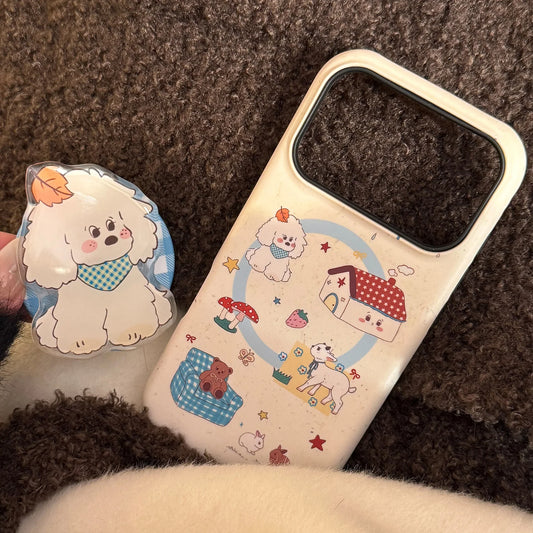 Korean Cartoon Maple Leafs Puppy Magnetic Bracket Phone Case For iPhone