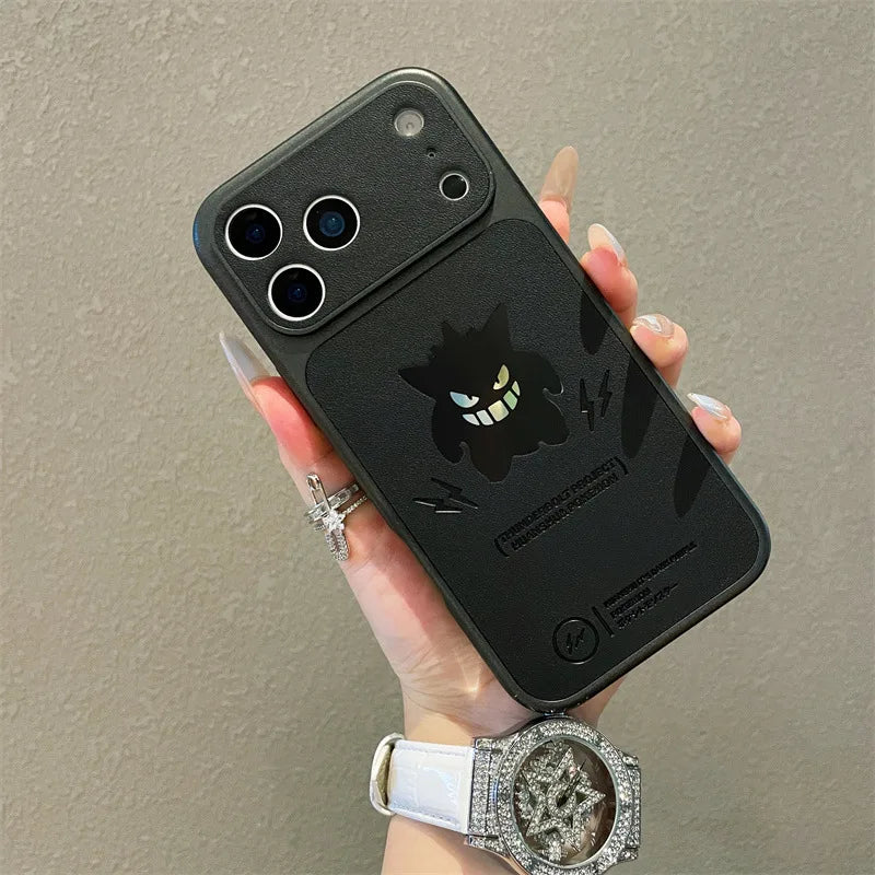 Anime Cartoon Ghost Gengar Laser Leather Texture Phone Case For iPhone