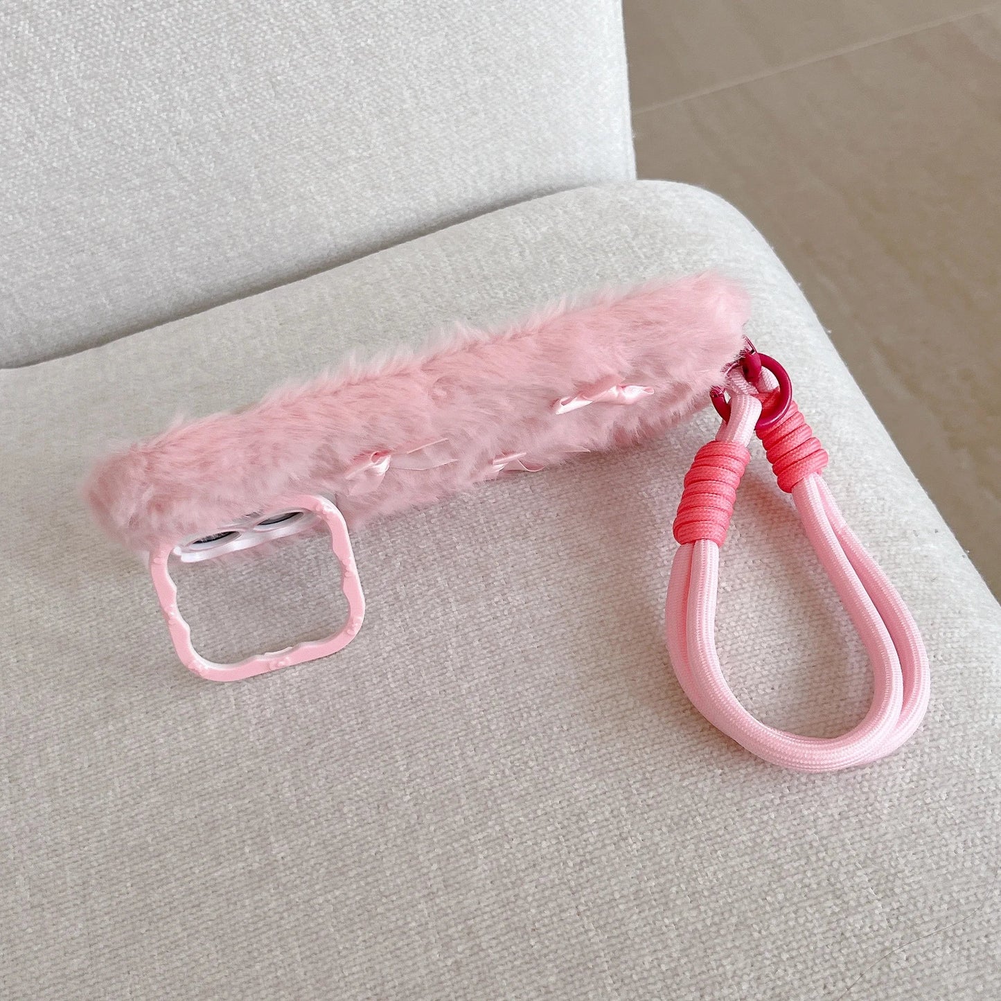Simple Solid Color Plush Bow Pearl Plush Phone Case
