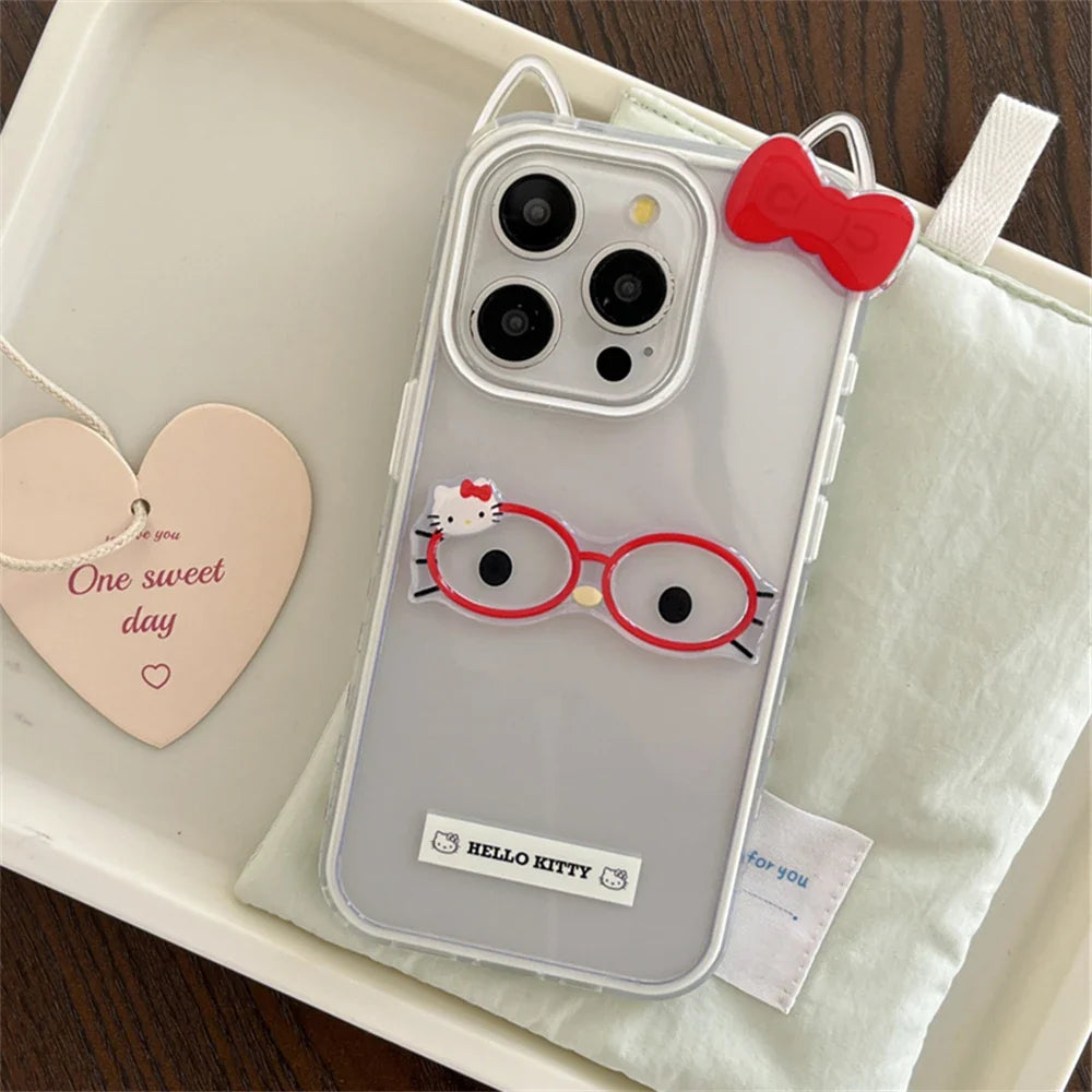 Cute Ears Glasses Hello Kitty Phone Case