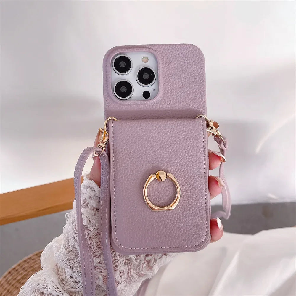 Makeup Mirror Flip Card Pocket Leather Case For iPhone