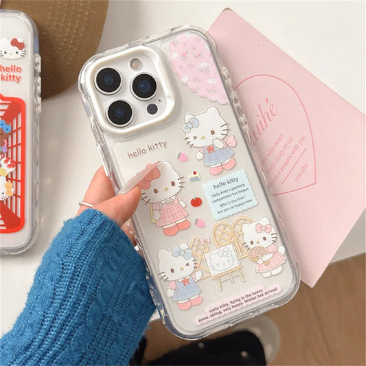 Cartoon Hello Kitty Cute Cats Shockproof Candy Clear Pink Phone Case