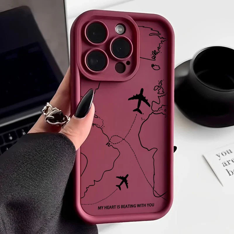 Airplane Route Pattern Phone Case For iPhone