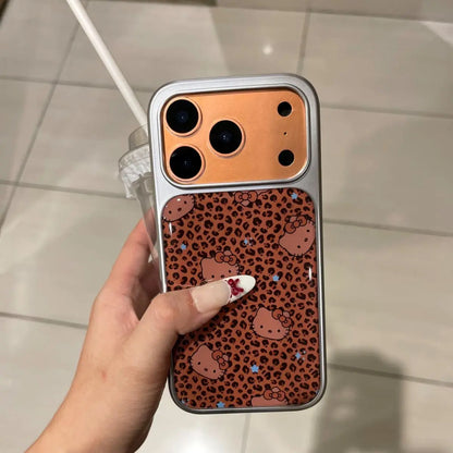 Lovely Black Panther Pattern Hellos-Kittys Silver Frame Phone Case For iPhone