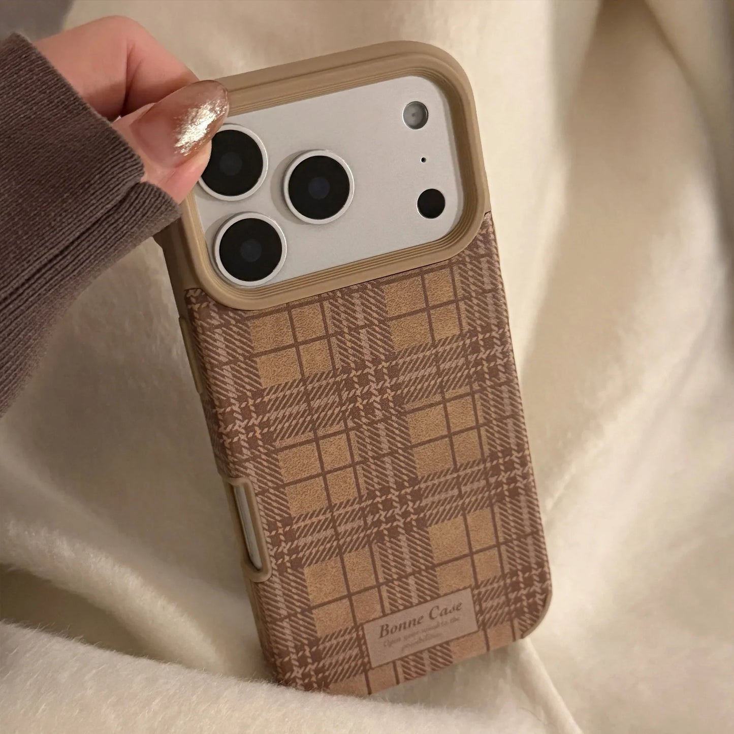 Korean Grid Pattern Leather Texture Phone Case For iPhone