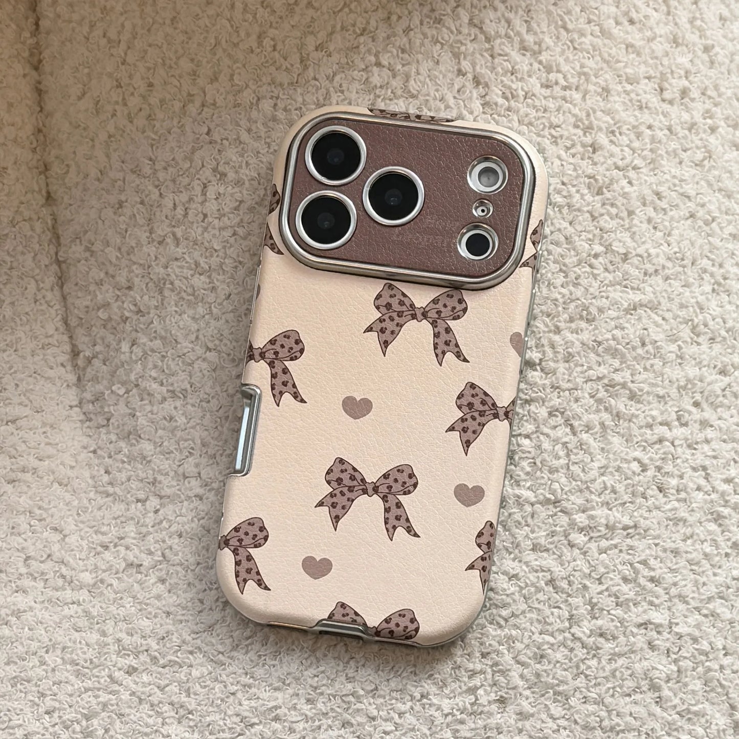 Korean Cute Leopard Print Bowknot Leather Texture Phone Case For iPhone