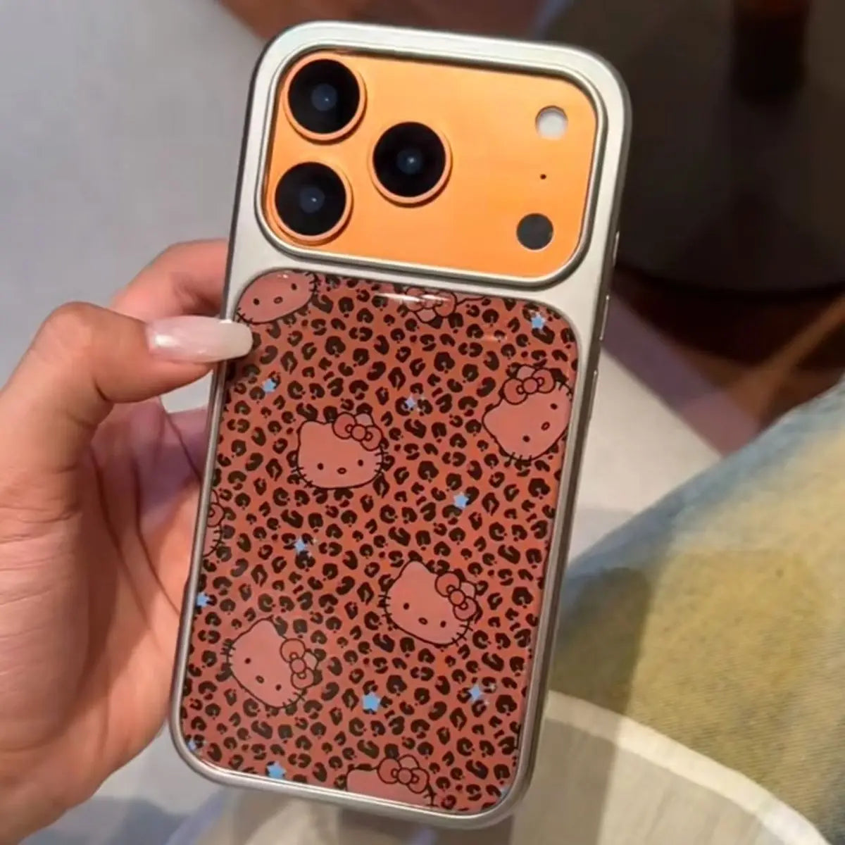 Lovely Black Panther Pattern Hellos-Kittys Silver Frame Phone Case For iPhone