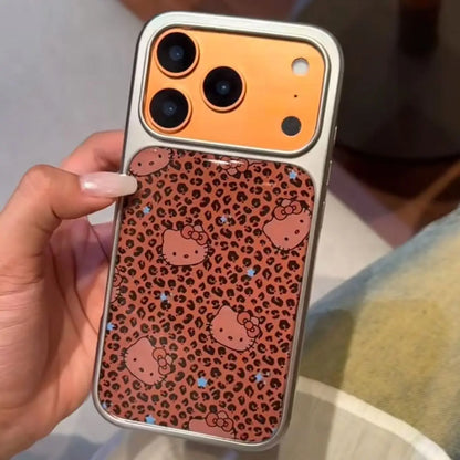 Lovely Black Panther Pattern Hellos-Kittys Silver Frame Phone Case For iPhone