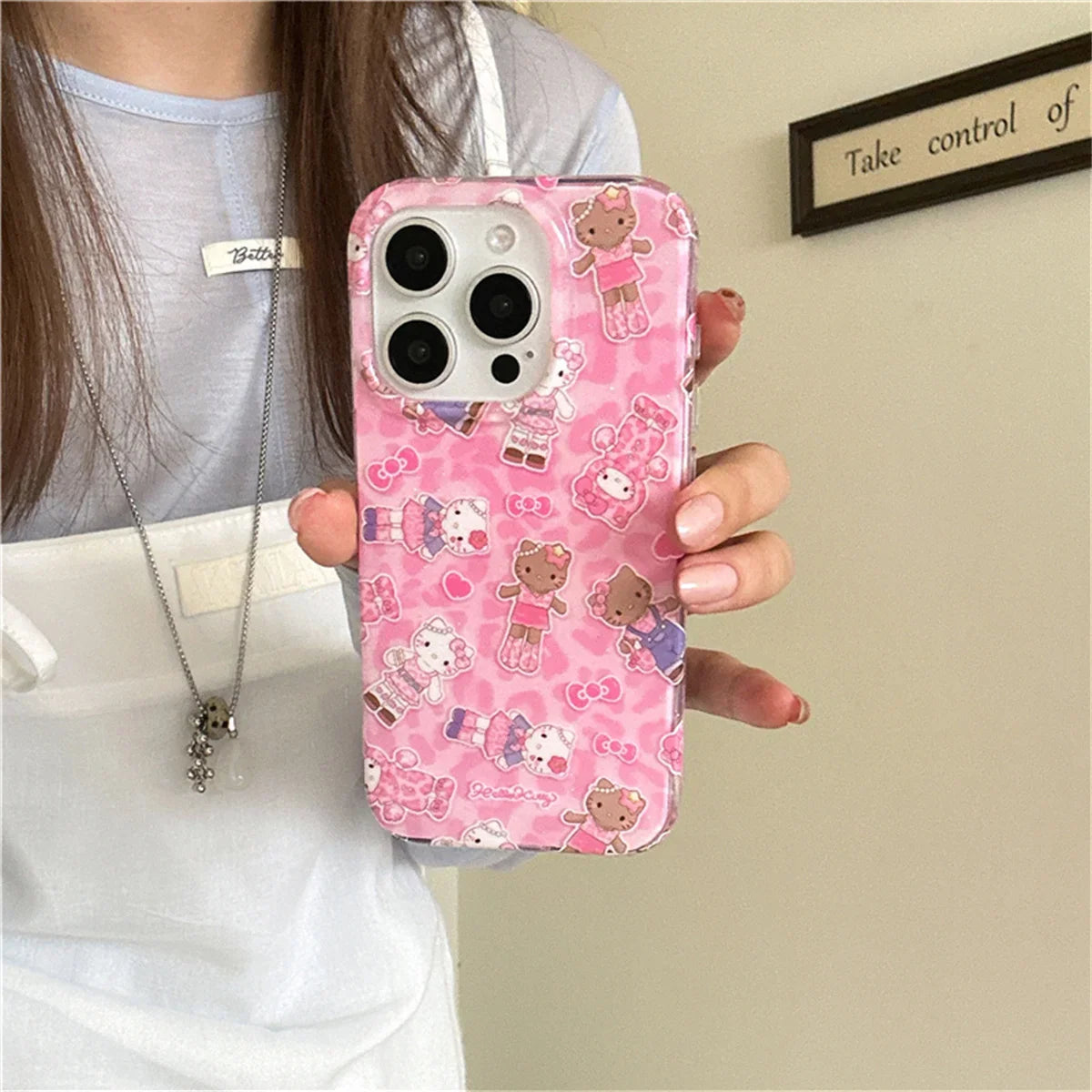 Fashion Pink Leopard Print Hello kitty Phone Case For iPhone