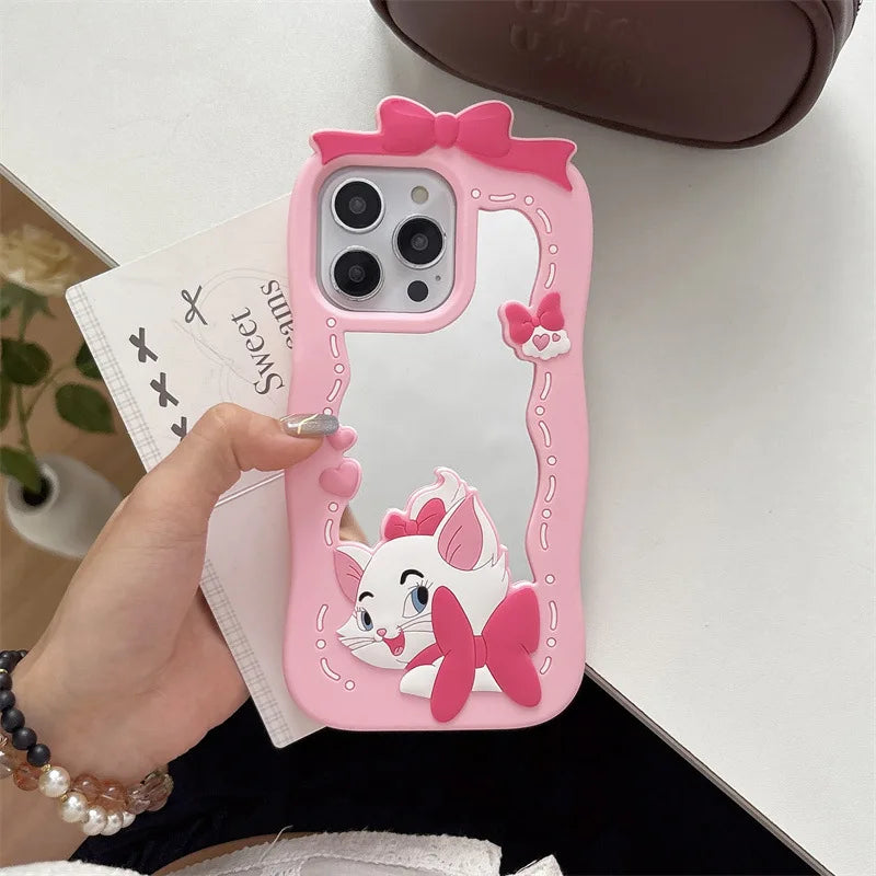 Kawaii Cartoon Cat Silicone Mirro Phone Case For iPhone