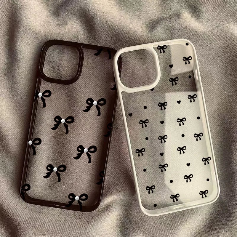 Romantic Heart Black Bow Clear Phone Case