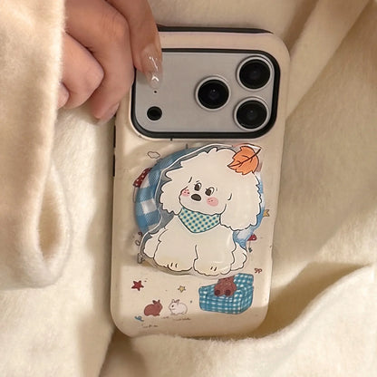 Korean Cartoon Maple Leafs Puppy Magnetic Bracket Phone Case For iPhone