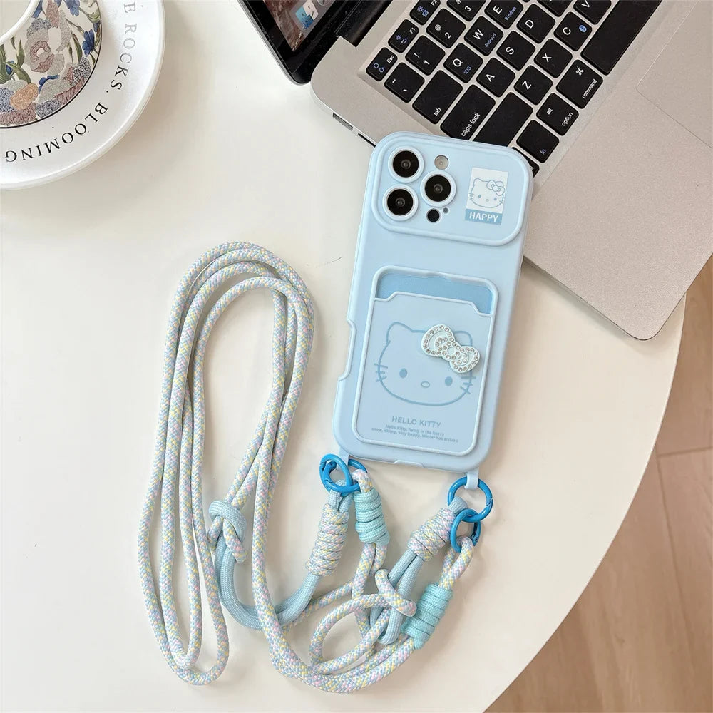 Crossbody Lanyard Hello Kitty Slot Card Bag Phone Case For iPhone