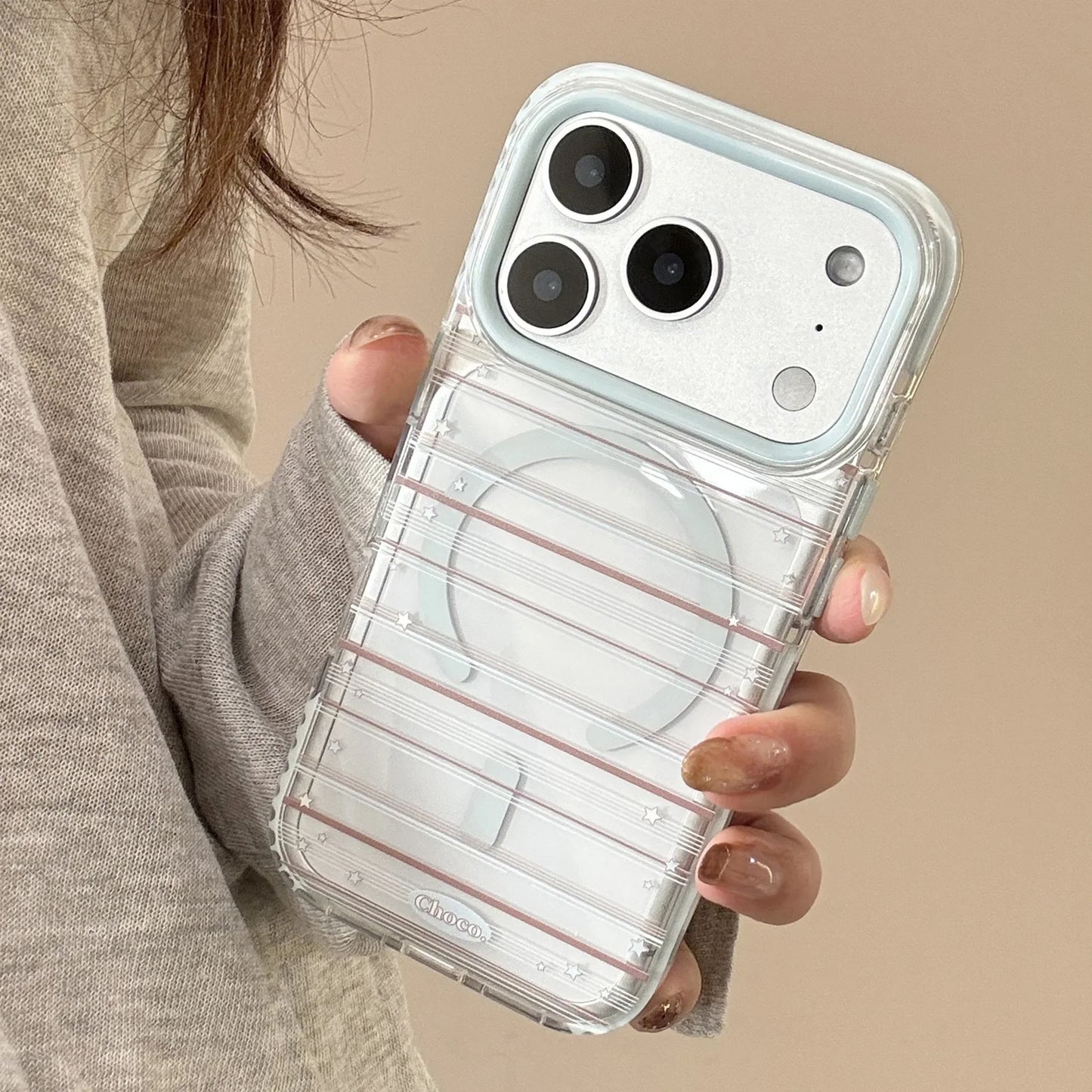 Korean Striped Stars Fold Love Heart Bow Bracket Magnetic Phone Case For iPhone