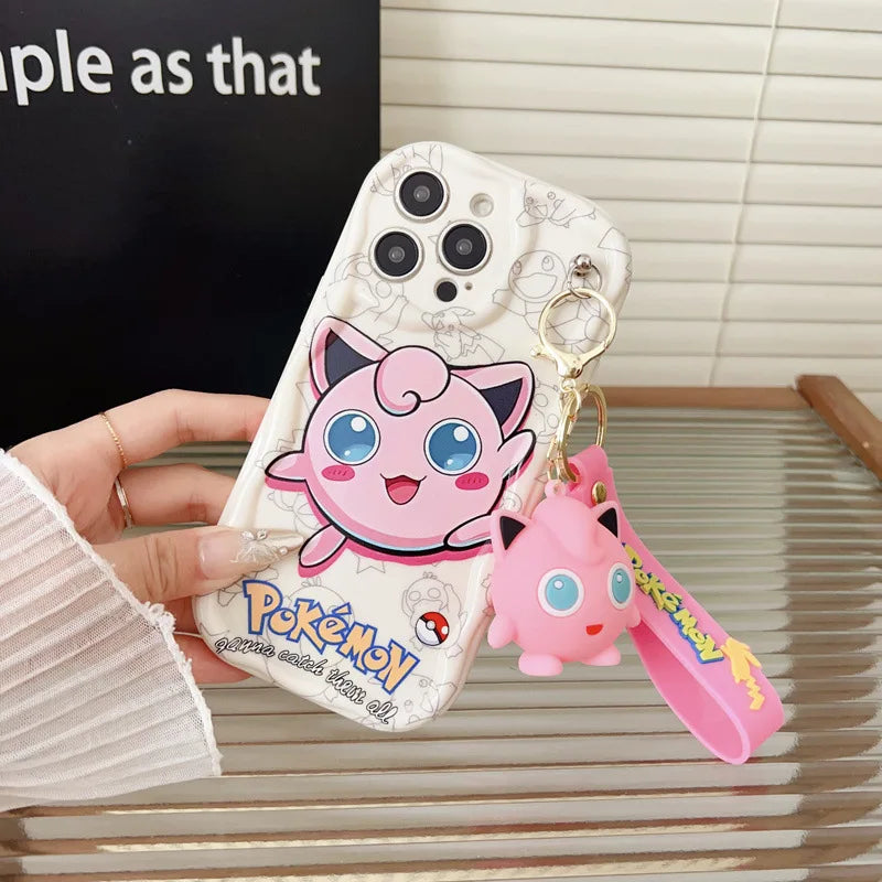 Cartoon Pikachu Gengar Wave Phone Case With Keychain For iPhone