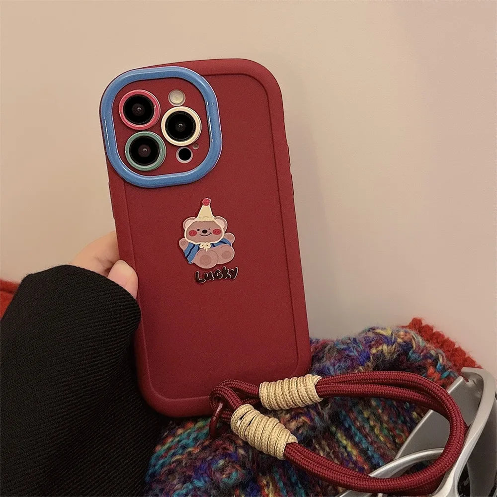 Cute Cartoon Bear Lanyard Phone Case For iPhone