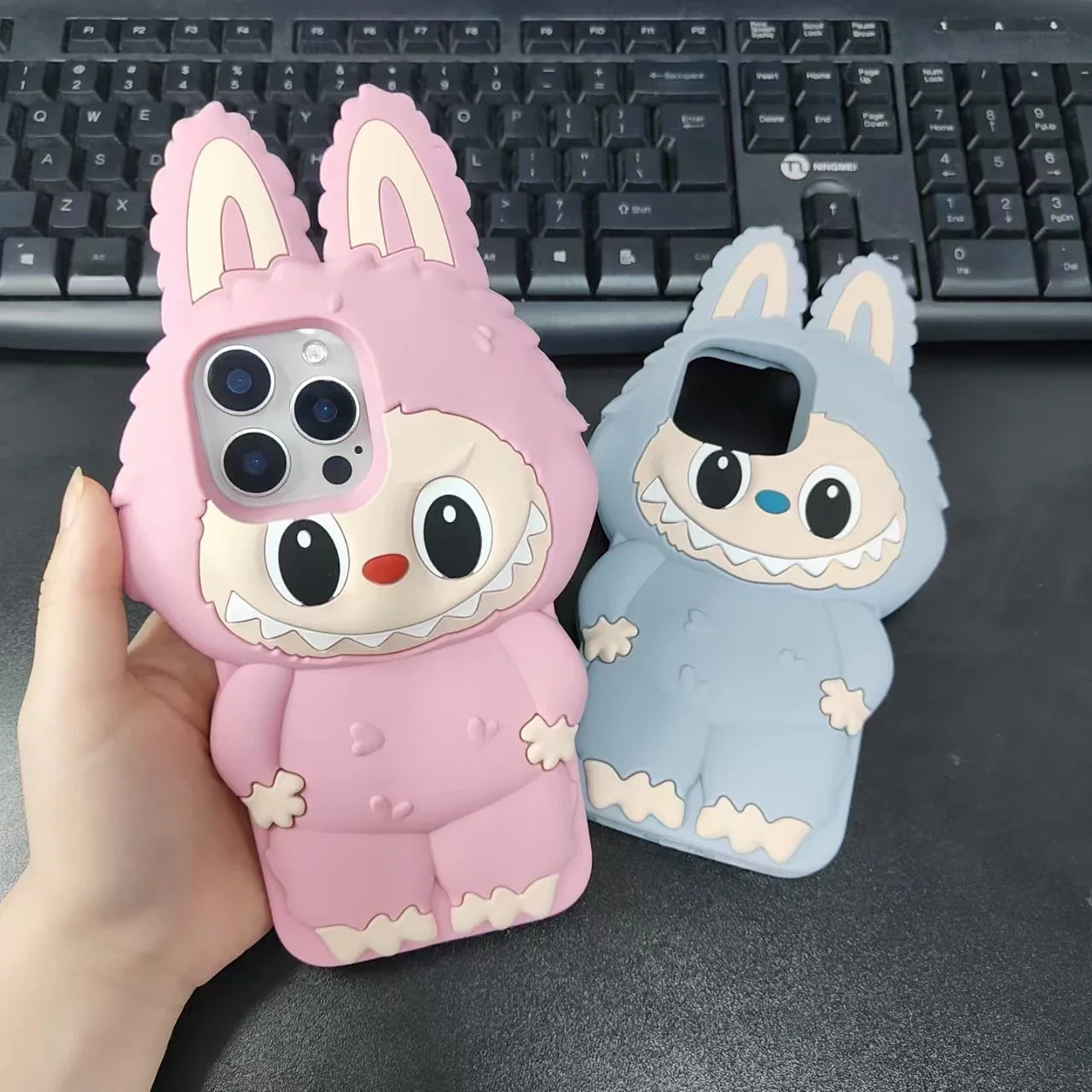 Cartoon Cute Monsters Soft Silicone Cover With Holder Phone Case