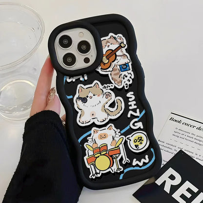 Soft Flower Cute Cat Shockproof Curly Wave Cover Phone Case